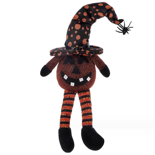 Halloween-kääpiö LED-valolla, hohtava hämähäkkielf-koriste Orange