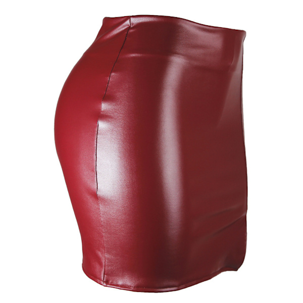 Basic, hög midja, konstläder Bodycon Mini Pencil Kjol för kvinnor red M