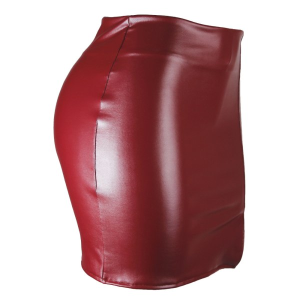 Basic, hög midja, konstläder Bodycon Mini Pencil Kjol för kvinnor red S