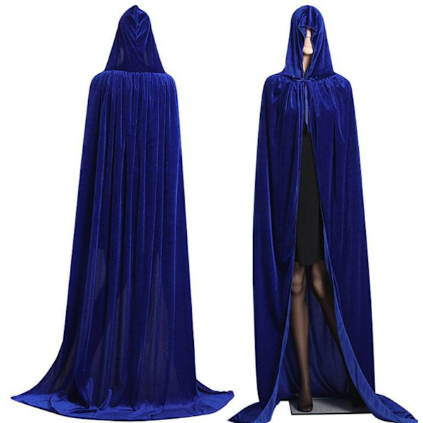 Halloween-kappa i lång sammet med huva för vuxna - Vampyrkappa Blue M