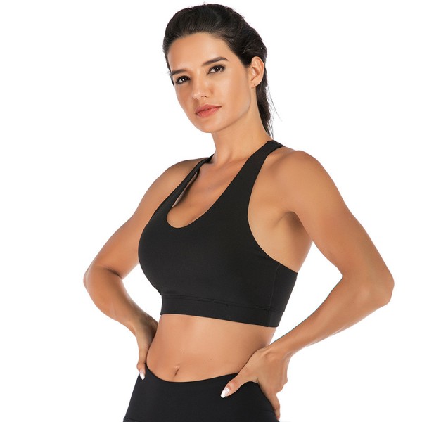 Sport-BH för kvinnor, Cross-Cross Back Vadderade Sport-BH BLACK XL