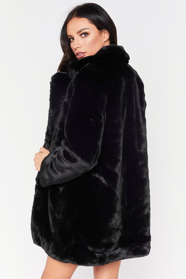 Varm vinterjacka för kvinnor med fuskpälskrage, innerfoder och knappar Black 2XL