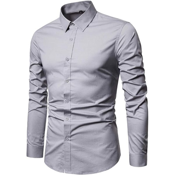 Miesten Slim Cotton Pitkähihainen Napit-Paita Gray 2XL