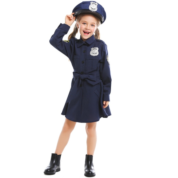 Polis Kvinna Flicka Polis Kostym Outfit Set för Utklädningsfest M