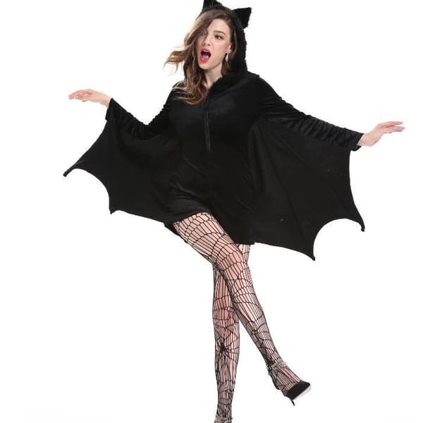 Halloween Kostume til Kvinder - Bat Kjole med Strømper xl