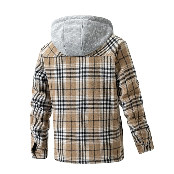 Mænds Bomulds Plaid Skjortejakke Fleeceforet Flannelskjorte Sherpa Knappet Jakke Style2 M