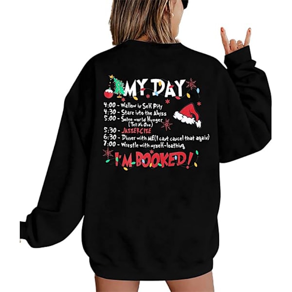Merry Christmas Tröja Kvinnor Jul Långärmad Tröja Blus Topp Black 4XL