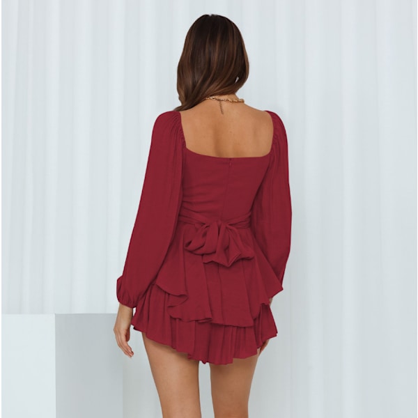 Lanternärm för kvinnor Långärmad Strappy Jumpsuit Burgundy M