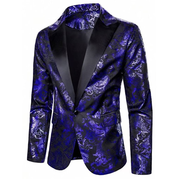 Herrar Floral Smokingjacka Paisley Sjal Krage Kostym Blazer Jacka för Middag Blue 2XL