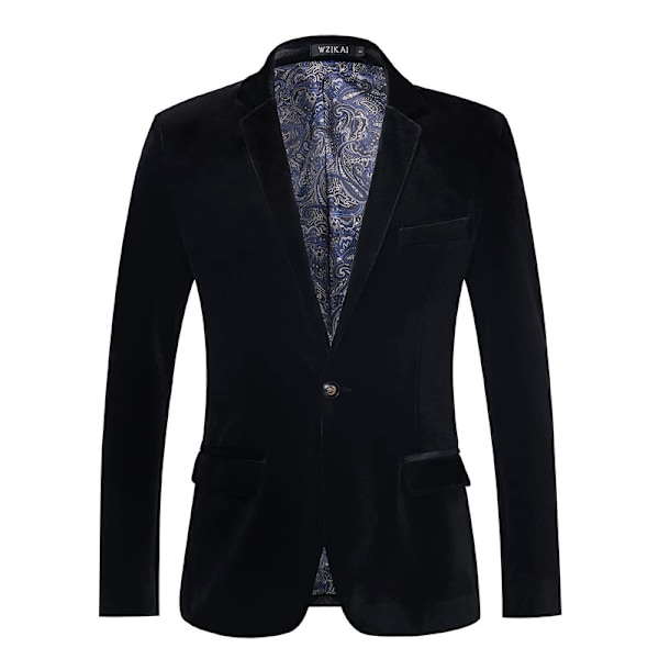 Herre Velvet Blazer Slim Fit Mote Solid Dressjakke Black M