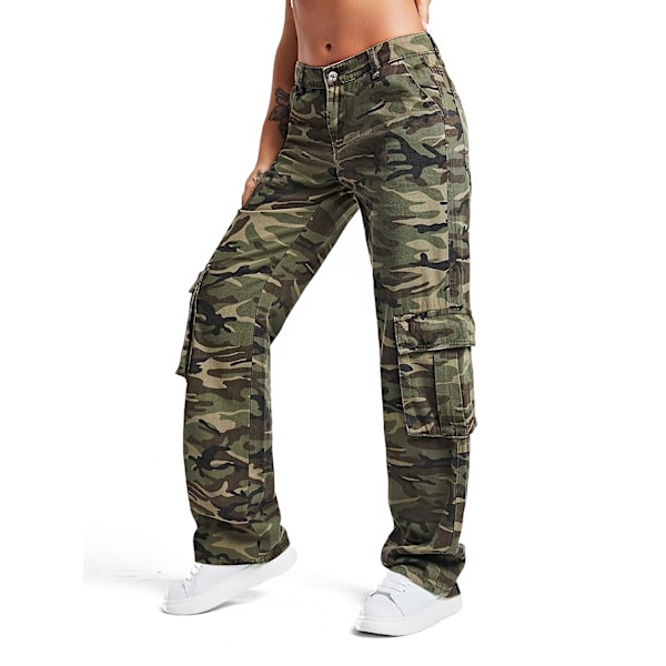 Dam Camo Print Cargo Jeans Jeansbyxor med vida ben L