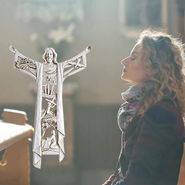 Korsfäst Jesus Väggstaty Handgjord Uthålad Kors 21*14*1.5CM