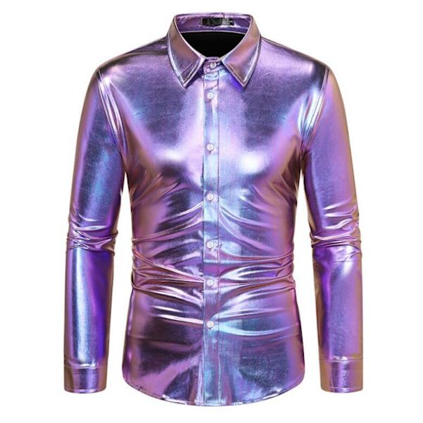 Hvit skjorte for menn med lang erme og smal passform Purple XL