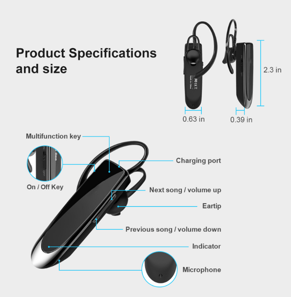 Bluetooth Earpiece V5.0 trådlöst handsfree-headset white