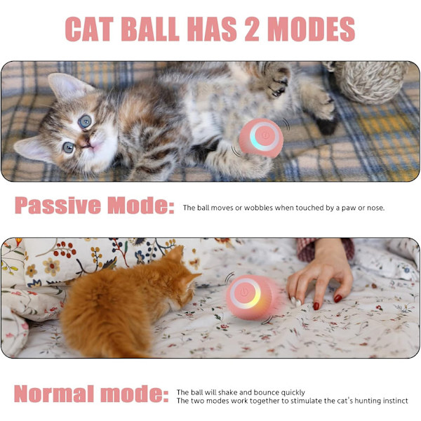 Interaktiv kattboll, automatisk 360° självrotation rullande boll Pink