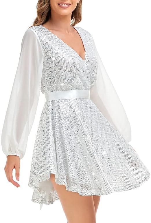 Sexy V-hals Mini Sequin Kjole til Kvinder White L