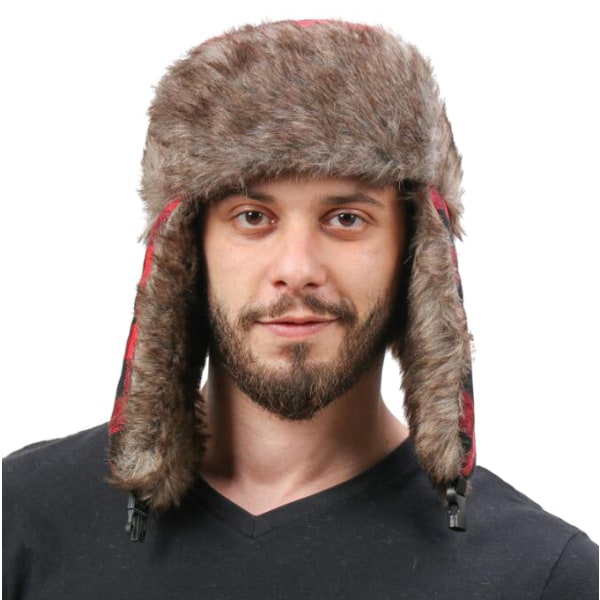 Rutig Aviator Fur Trapper Hat för kvinnor män red2