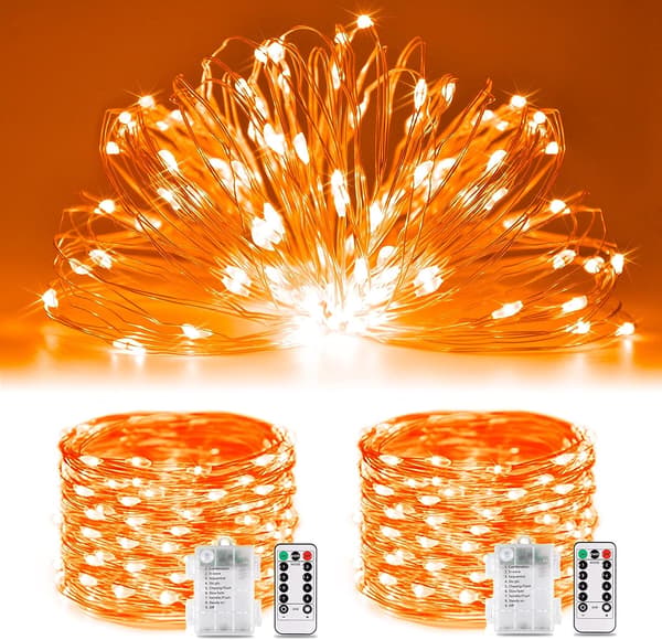 33FT 100 LED Halloween-lys i oransje med 8 moduser Warm Light
