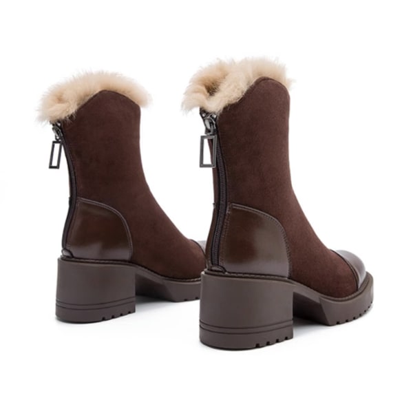 Chunky Sole damskor med Chelsea Boot Fur Boots Brown 39