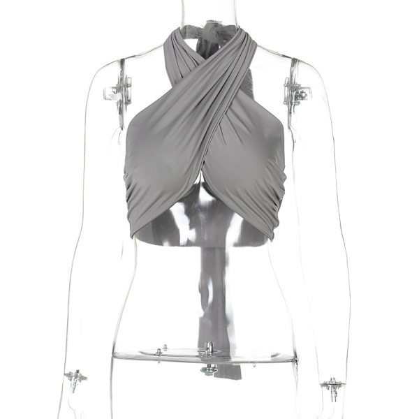 Sleeveless Cross Self Tie Backless Crop Top för kvinnor Grey