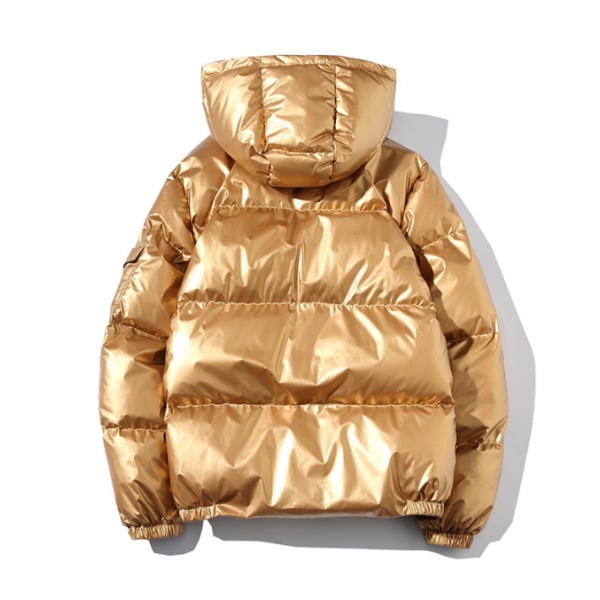 Hooded Full Zip Metallic Shiny Down Coat för män gold XL