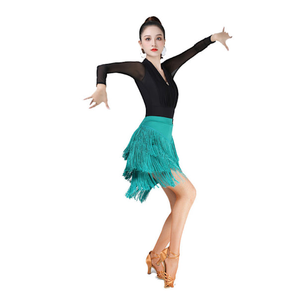 Damkjol med fransar för dans, latin, salsa, tango, balsal Blue M