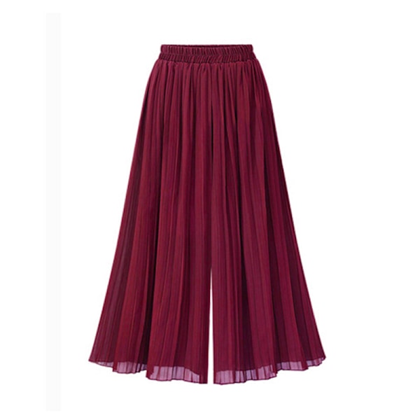 Dame Elastisk Talje Plisseret Chiffon Culottes Cropped Bred Ben Flydende Bukser red 4XL