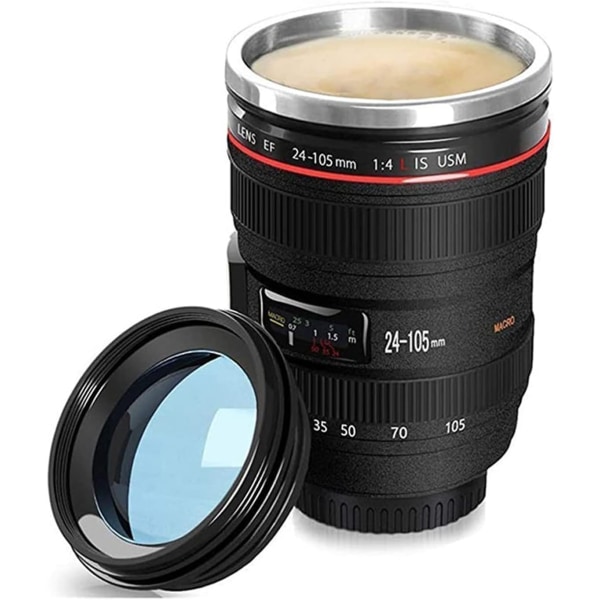 Kamera kaffemugg Lens Travel Cup med lock Black