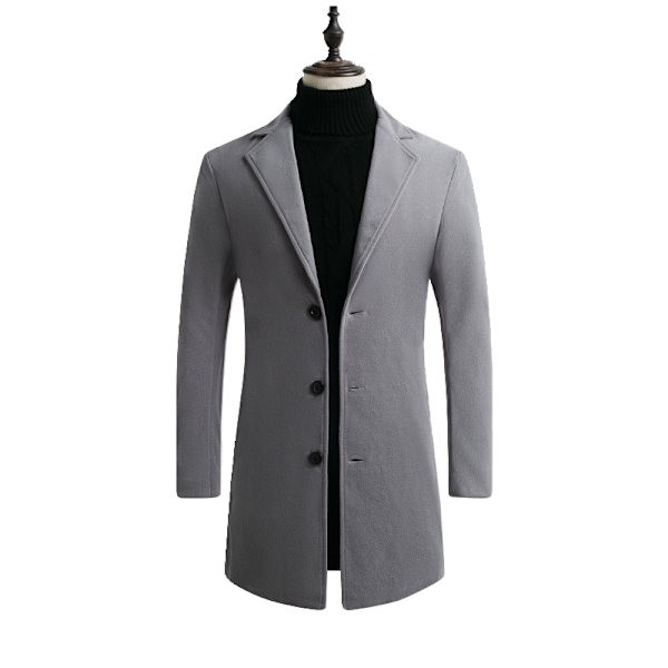 Mænds Trenchcoat i Uldblænding, Slank Pasform, Overfrakke Light Grey M