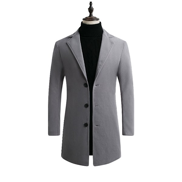 Mænds Trenchcoat i Uldblænding, Slank Pasform, Overfrakke Light Grey XS