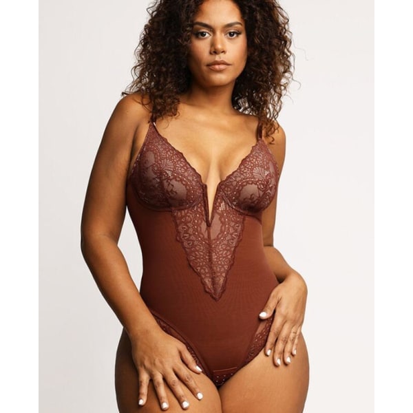 Lace Shapewear Bodysuit Kvinder Tummy Control Bodysuit Curry XL