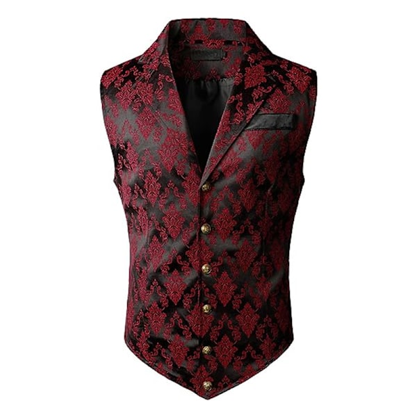 Herrar Victorian Väst Steampunk Gotisk Väst Red XL