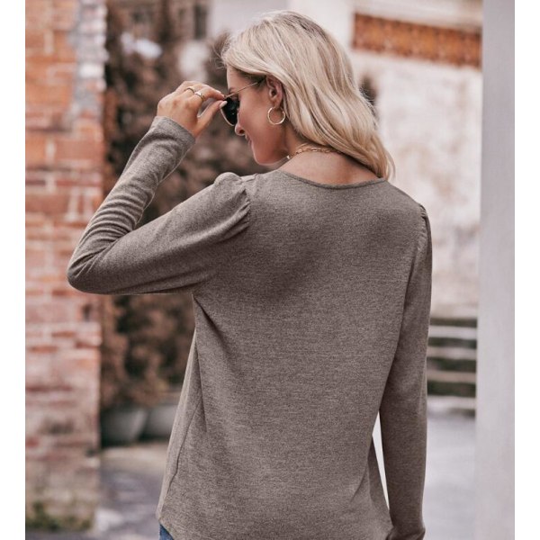 Damblus Långärmad Bubble Neck Plisserad blus Khaki XL