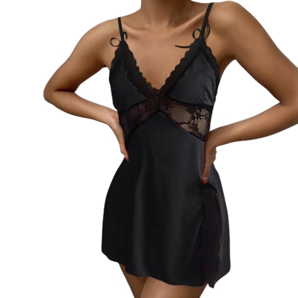 Dame Lingeri Blonderi Chemise Natskjorte Babydoll Lingeri Black 3XL