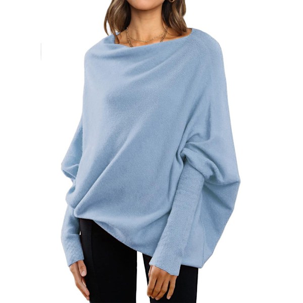 Damernas Batwing Överdimensionerade Tröjor Asymmetriska Off Shoulder Båthals Wrap Tunika Toppar Blue M