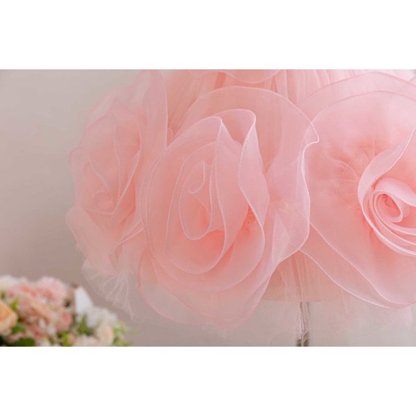 Flicka Tredimensionella Blommor Mesh Prinsessklänning Baby Flicka Blomsterflicka Bröllopsklänning pink 120cm