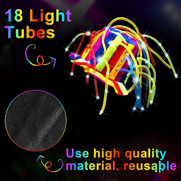 Sjov Klovn Skør Hat med LED Lys & Noodle Hår
