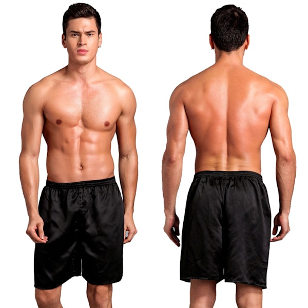 Mænds Satin Pyjamas Boxer Shorts med Elastisk Talje Black 4XL