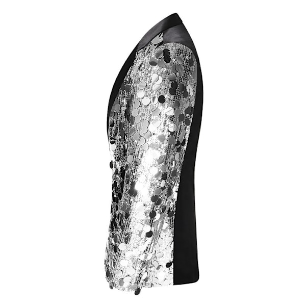 Herrar Sequin Blazer Kostym En Knapp Slim Fit Sequin Jacka Silver 34