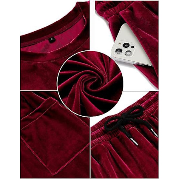 Mænd Velour Skjorte Trøje Shorts 2 Dele Outfits Tracksuit Red L