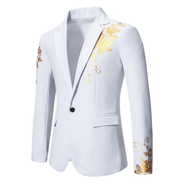 Herre Blazer Mode Blomster Casual Sportsjakke Slim Fit Suitjakke WHITE M