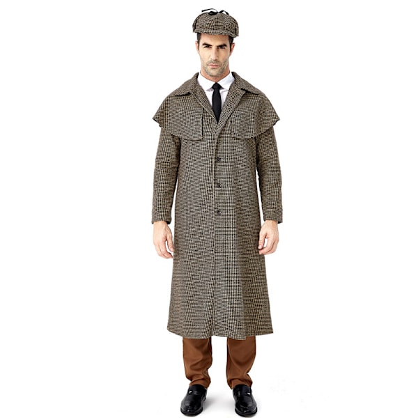 Mænds Detektiv Kostume Houndstooth Sleuth Outfit med Hat M
