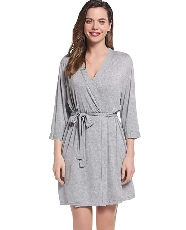 Damkoftor Kort Stickad Kimono-Koftor med Fickor grey M