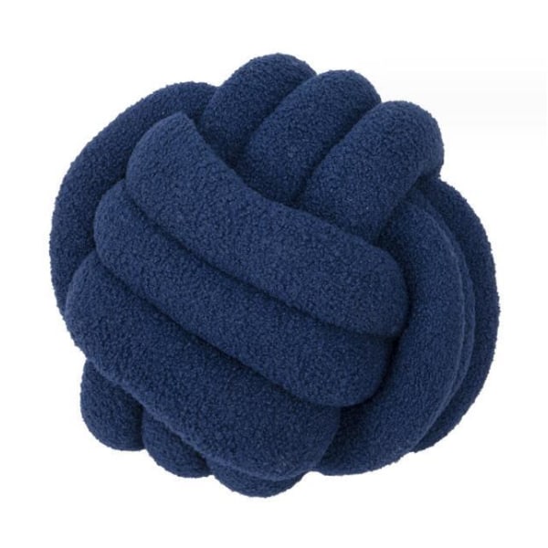 Handstickad Knuten Boll Lammull Kudde Navy Blue 35CM