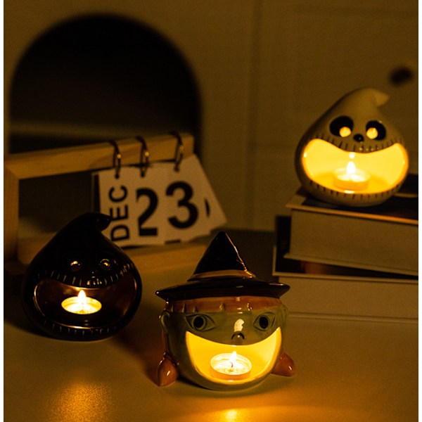 Halloween Spöklykta Ornament Keramisk Spök Ljusstake Witch