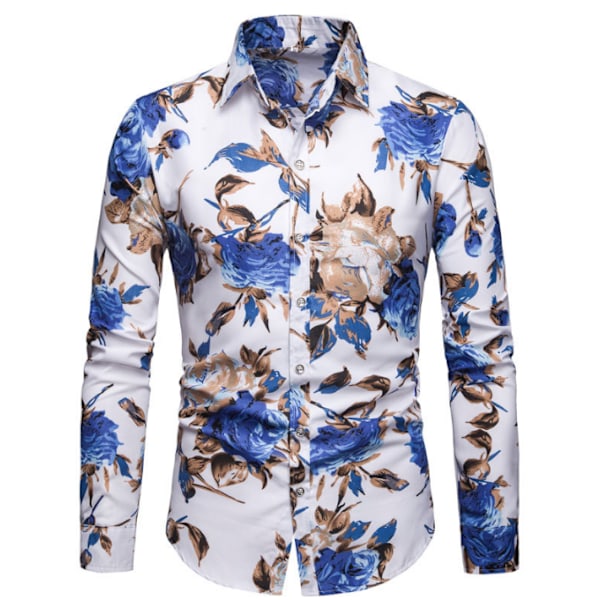 Blommig Slim Fit casual med knapp för män blue XL