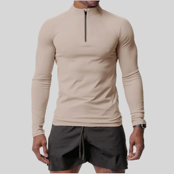 Herrar Långärmad Pullover Snabbtorkande Sweatshirt Topp Beige 4XL