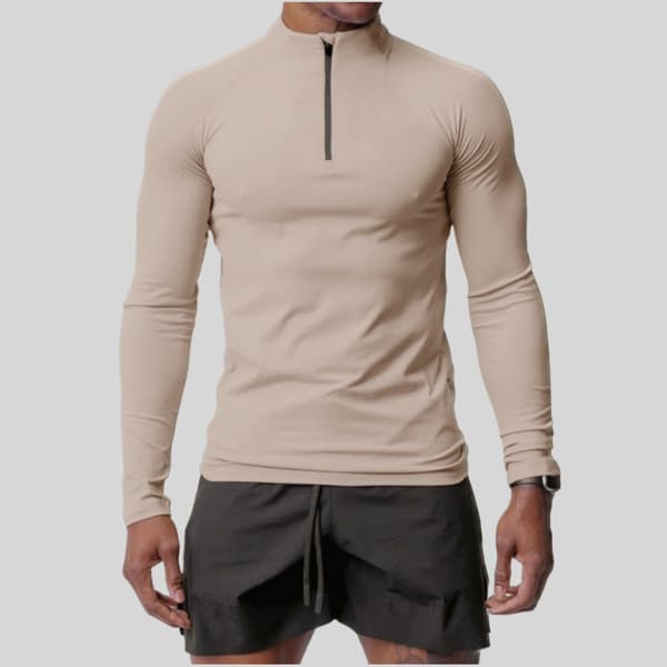 Menn's Langærmet Pullover Hurtigtørkende Genser Topp Beige M