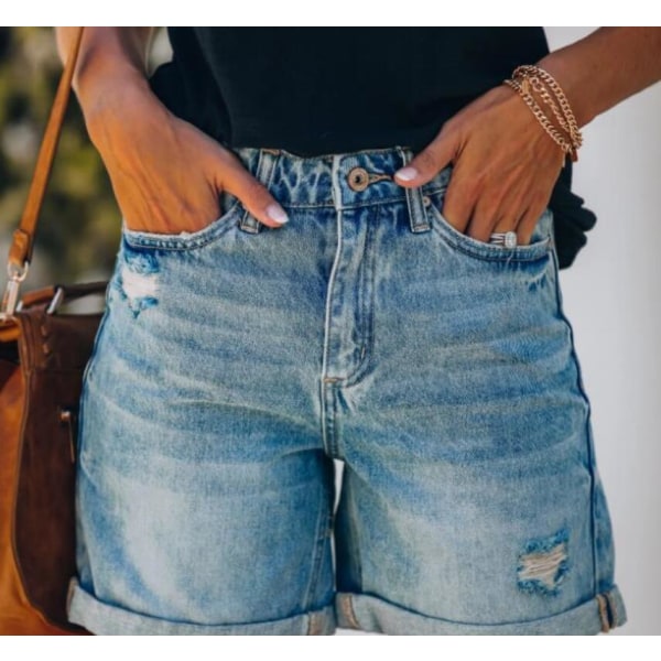 Rippade och tvättade jeansshorts för kvinnor XL