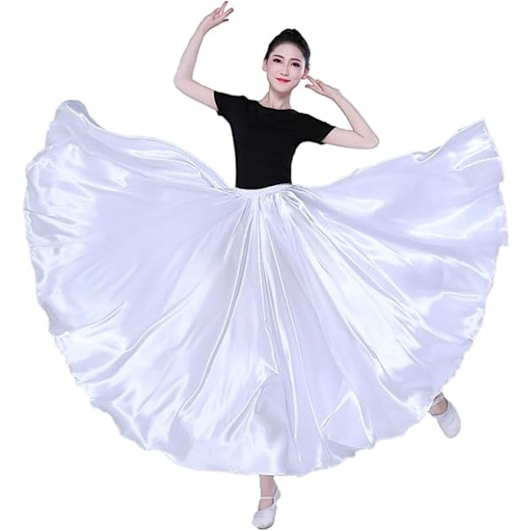Dame Sateng Full Sirkel Ankel Lengde Swing Langt Skjørt Magdans Kostyme White 85cm